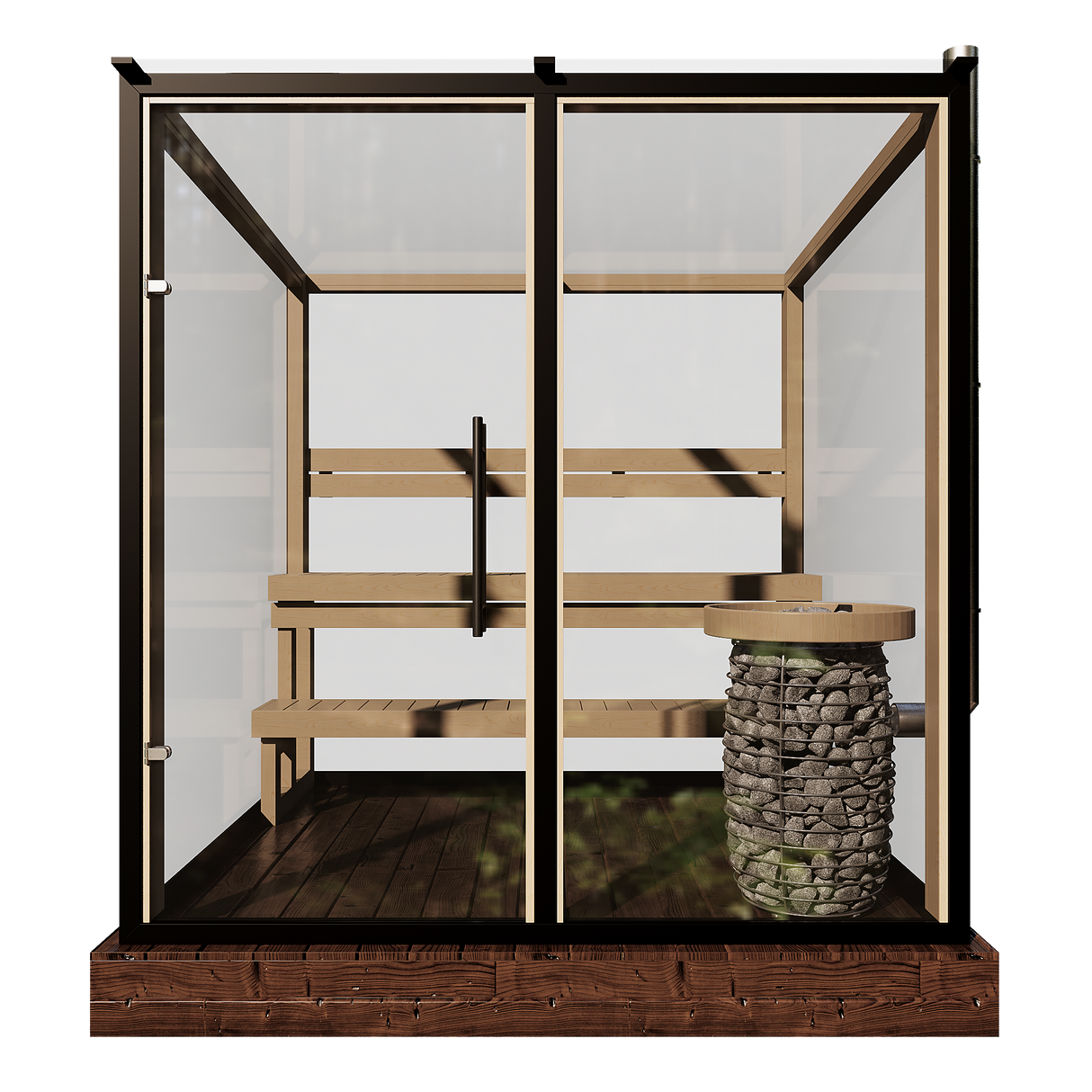 Panorama 4-Person Glass Cabin Sauna Front