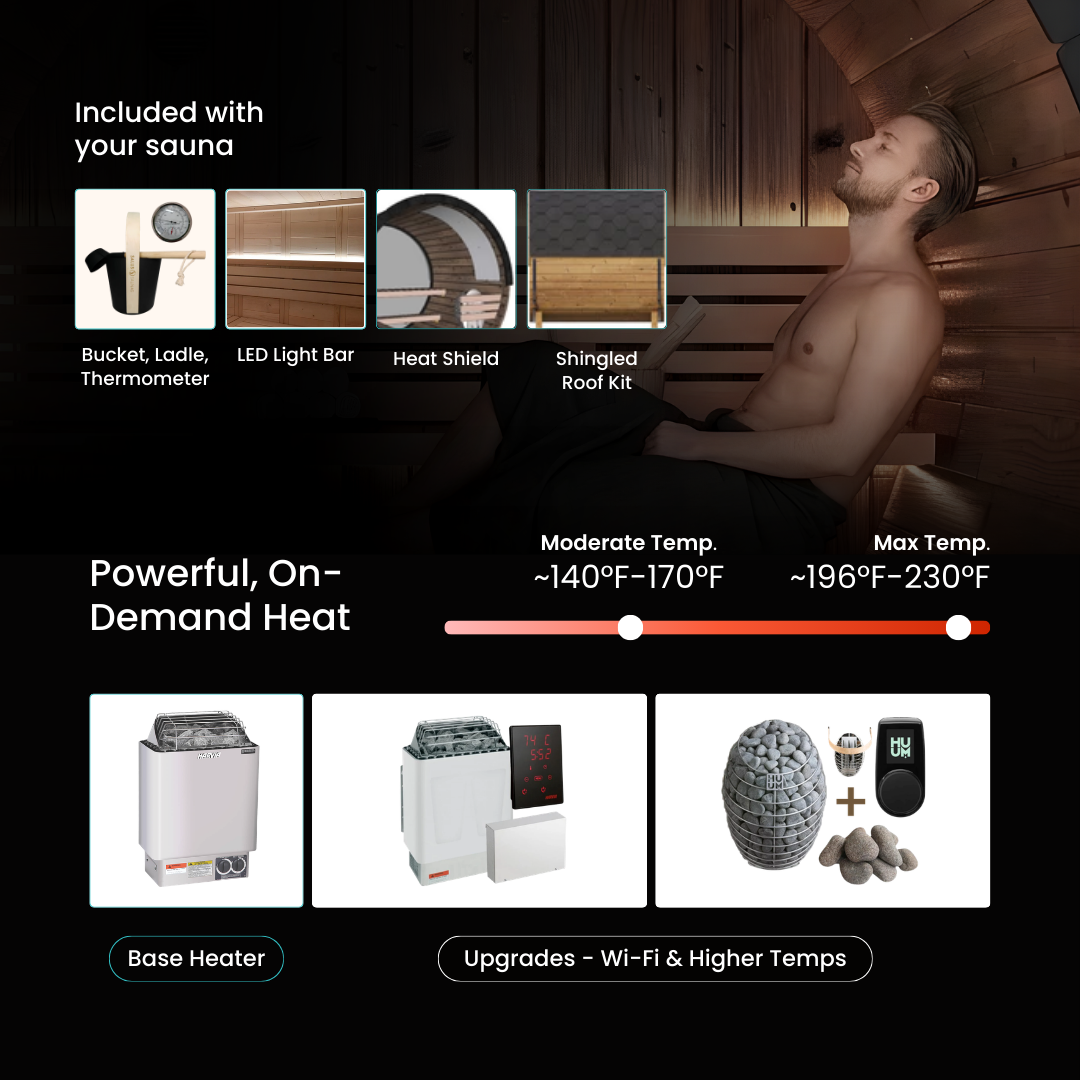 Nordic King Traditional Outdoor Barrel Sauna - 4 Person