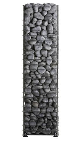 Tower heater filled with sauna stones front view