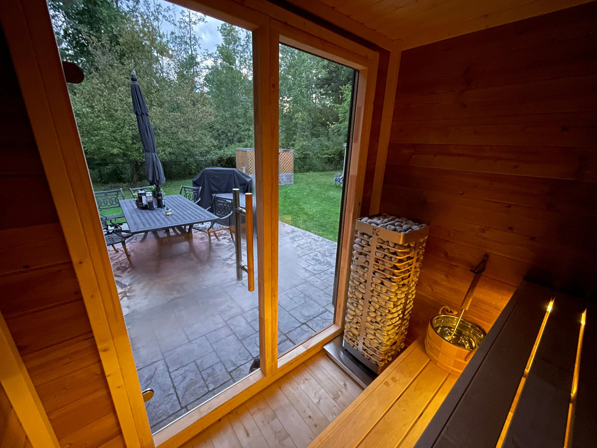 View from the interior of Flora Sauna looking to the outside