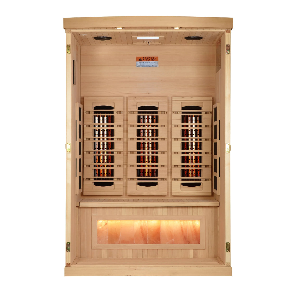 Front view of the Full wood Interior of the Respite Sauna