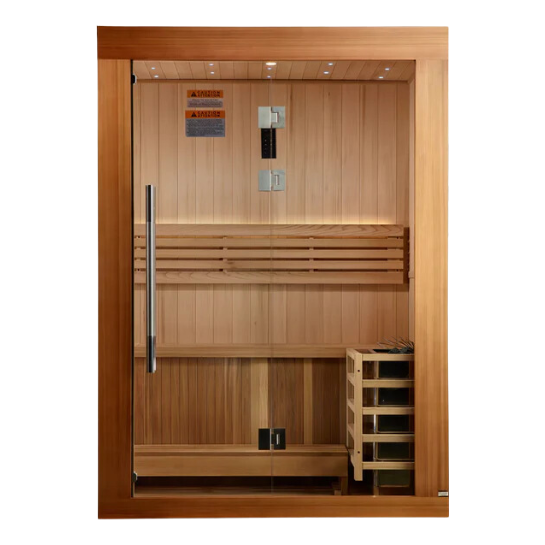 Front exterior view of the Ally, 2-person, indoor traditional sauna