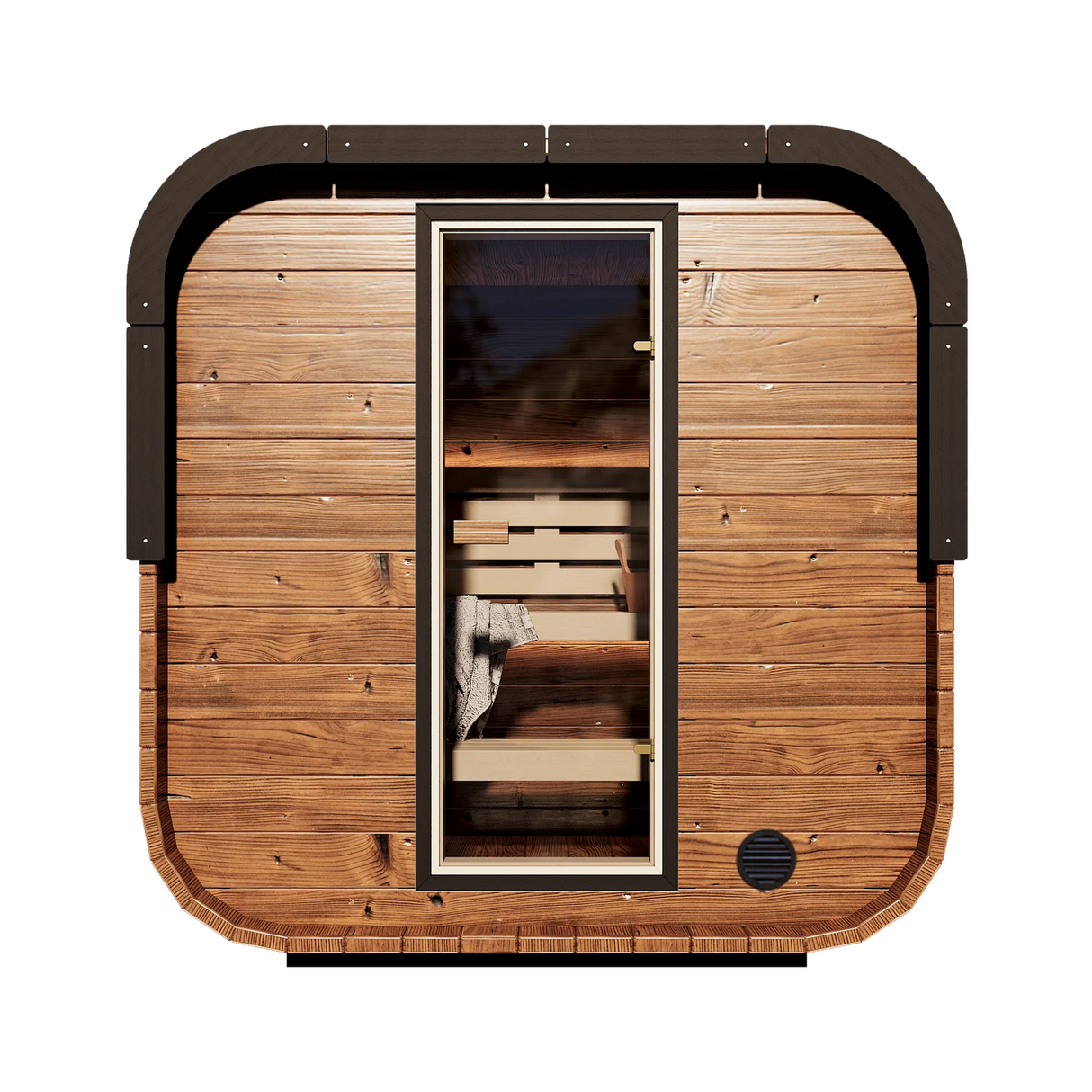 Front exterior view of the Governor Traditional Outdoor Sauna