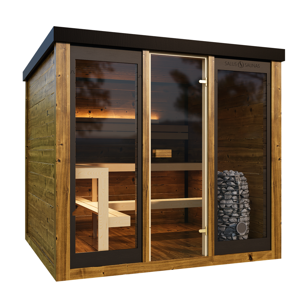 Exterior side view of the Grand Monarch Outdoor Traditional Sauna