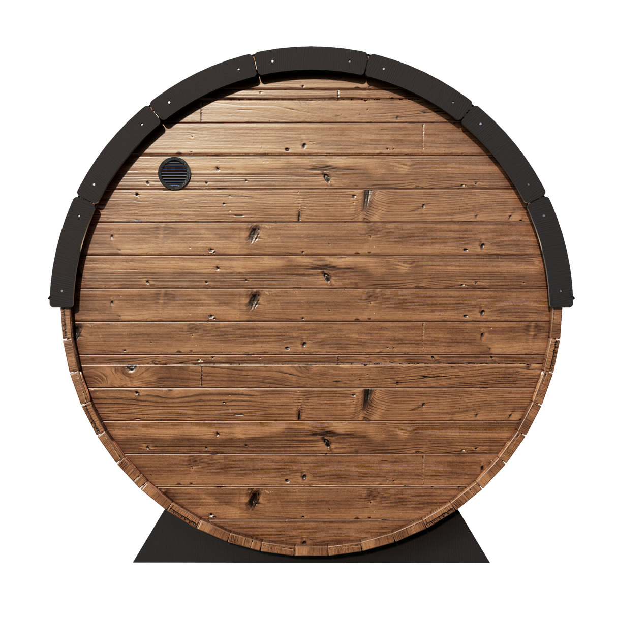 Back front of the Grand Nordic Traditional Outdoor Barrel Sauna