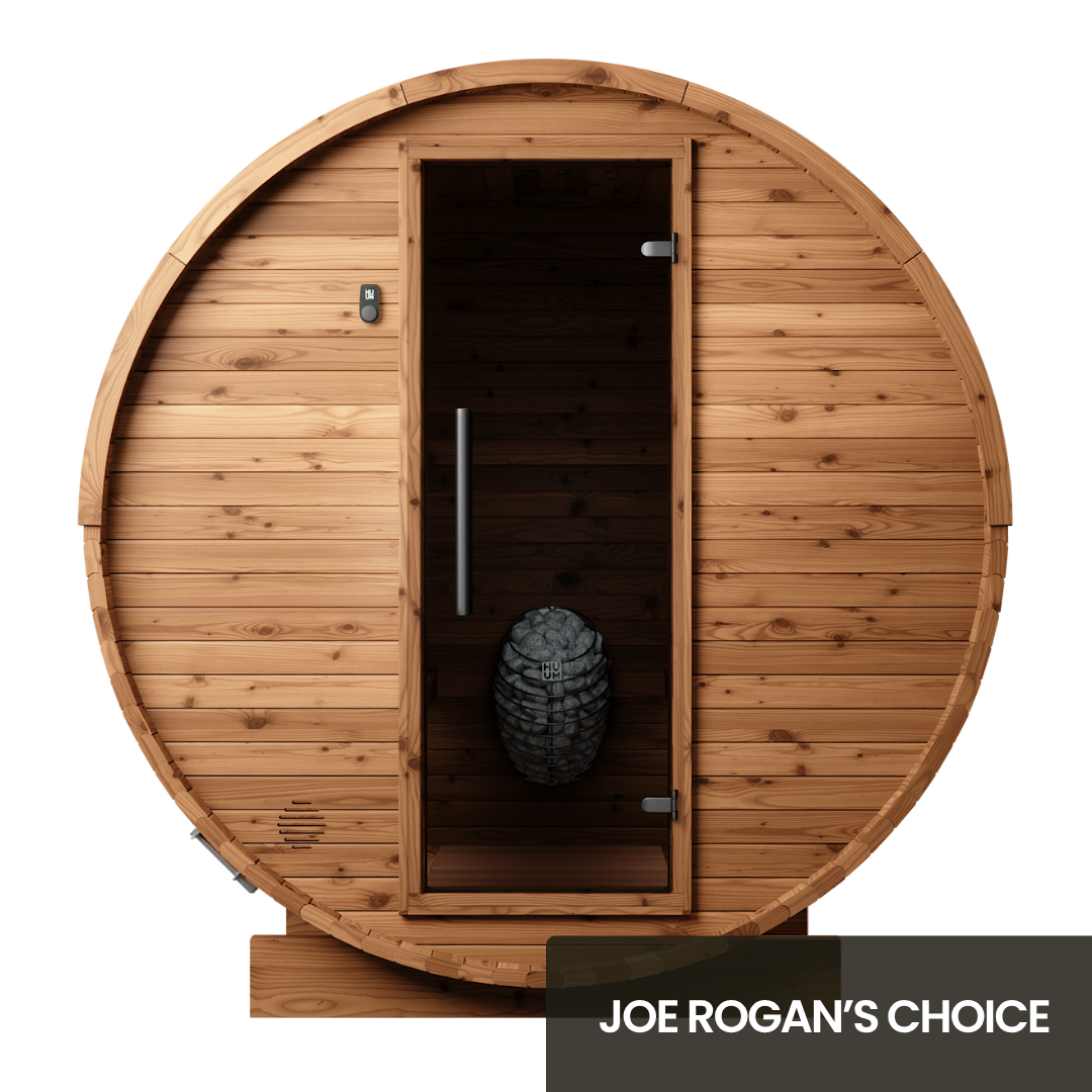 Front exterior view of the Horizon sauna labelled "Joe Rogan's Choice"