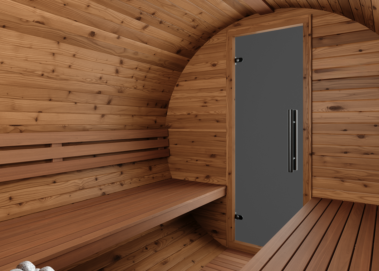 Door-facing interior view of the Horizon sauna