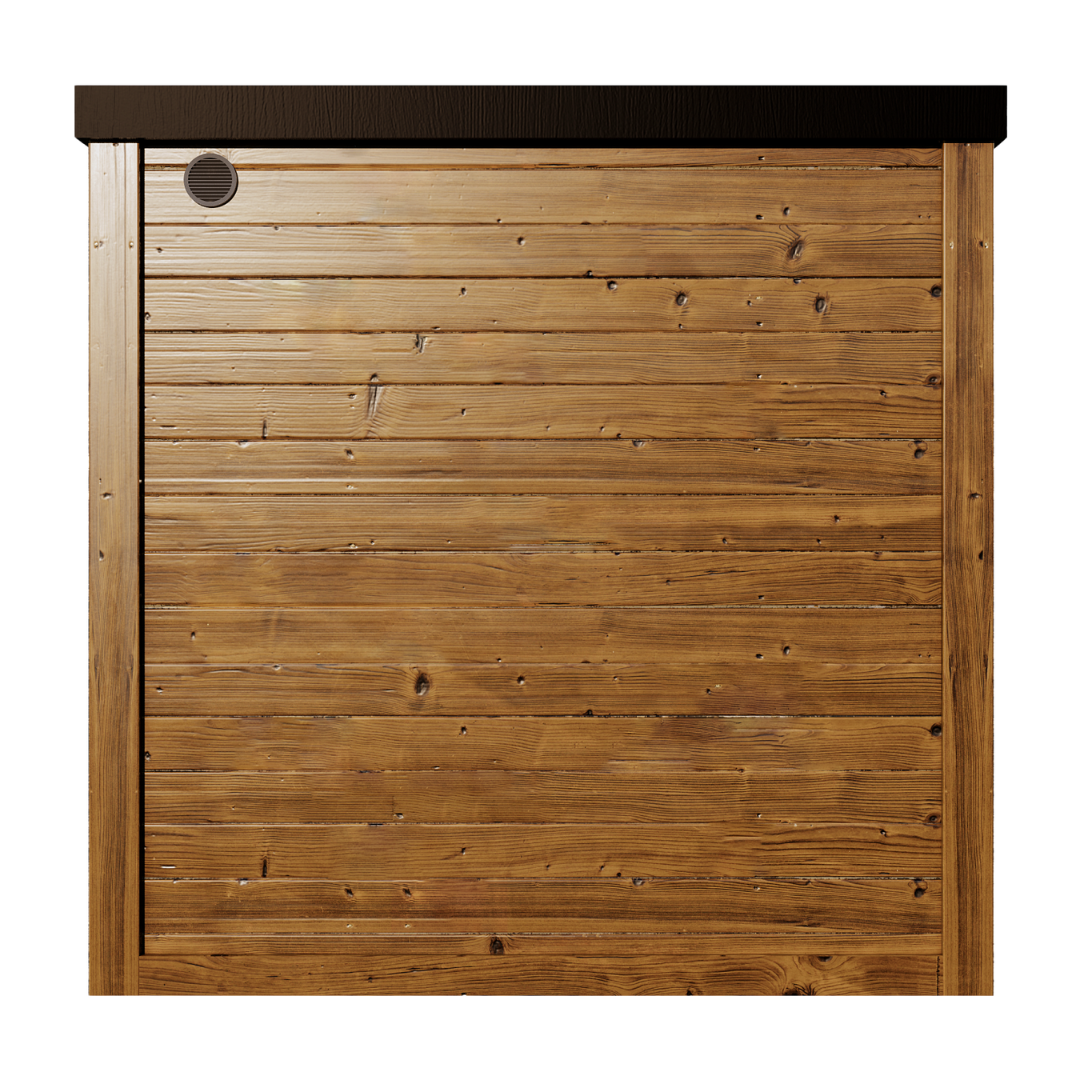 Exterior rear view of the Monarch King Traditional Outdoor Sauna