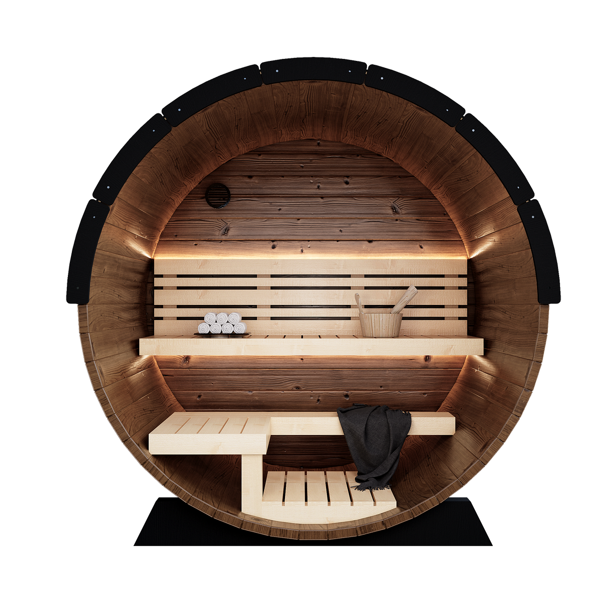 Interior of the Nordic II barrel sauna