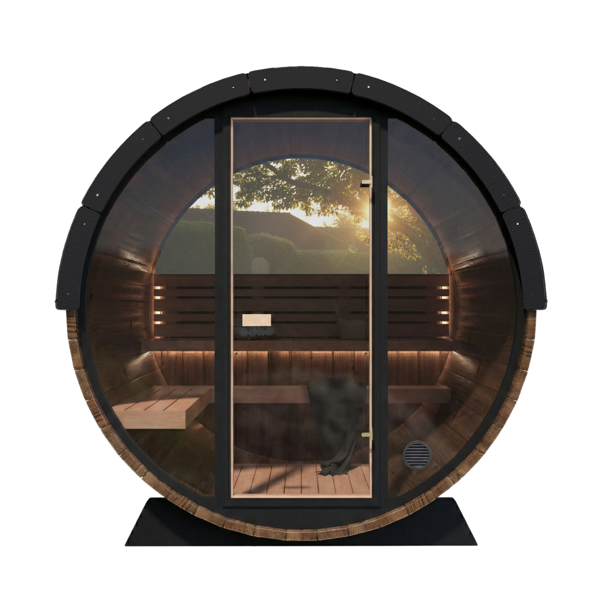 Nordic King Front Glass Traditional Outdoor Barrel Sauna - 4 Person