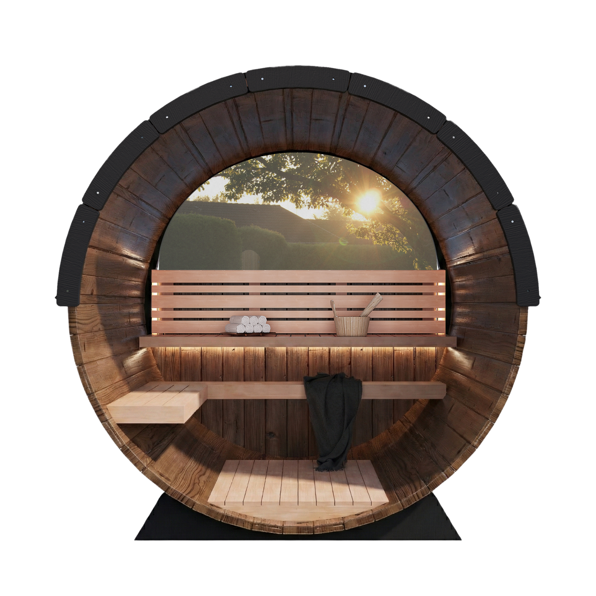 Nordic King Front Glass Traditional Outdoor Barrel Sauna - 4 Person