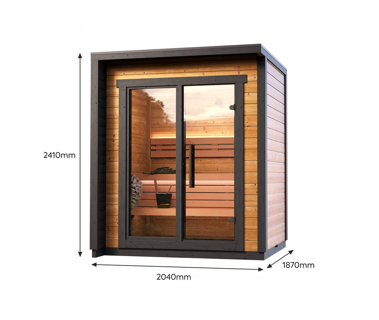 Front Side view of Flora Sauna Exterior Measurements