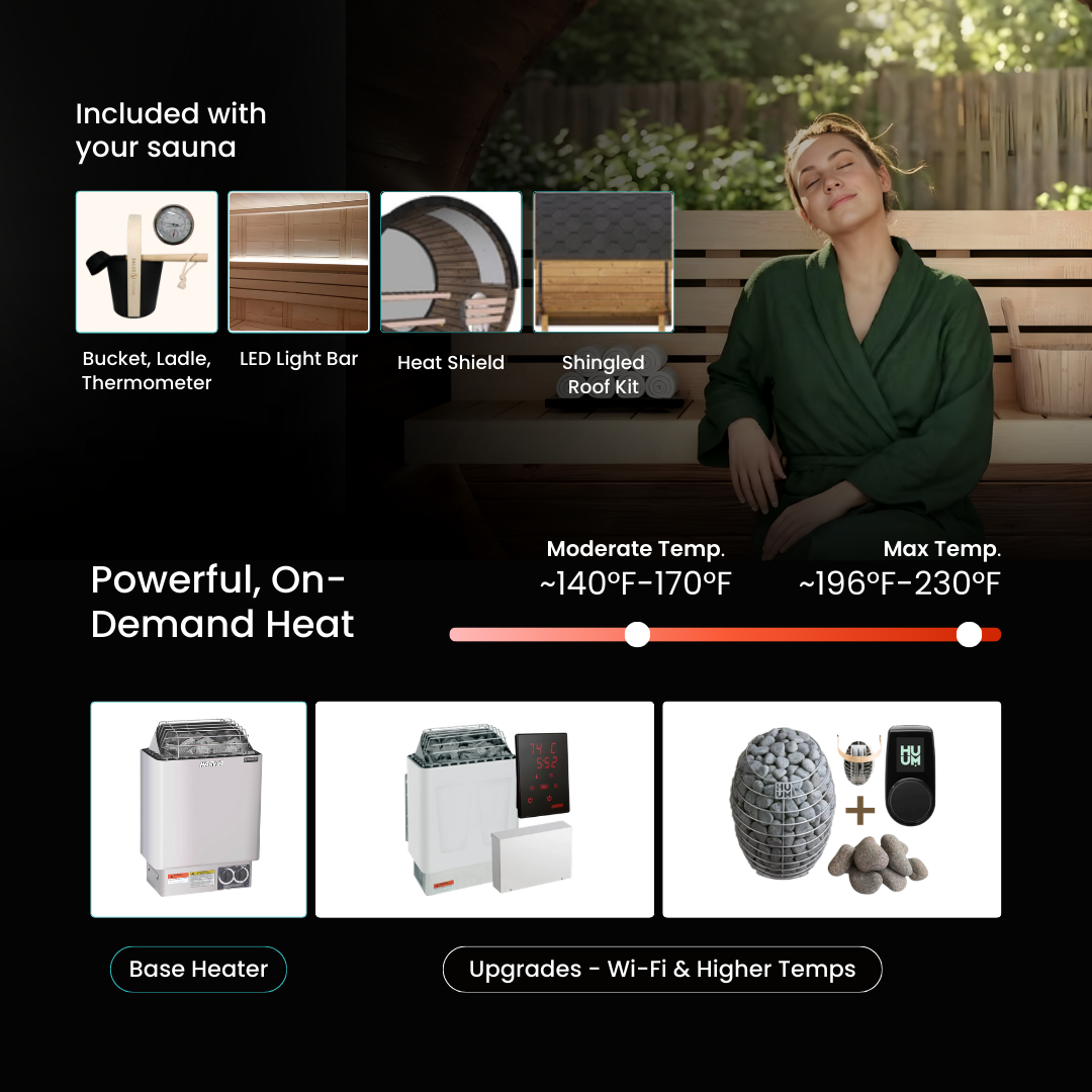 Nordic II Traditional Outdoor Barrel Sauna - 3 Person