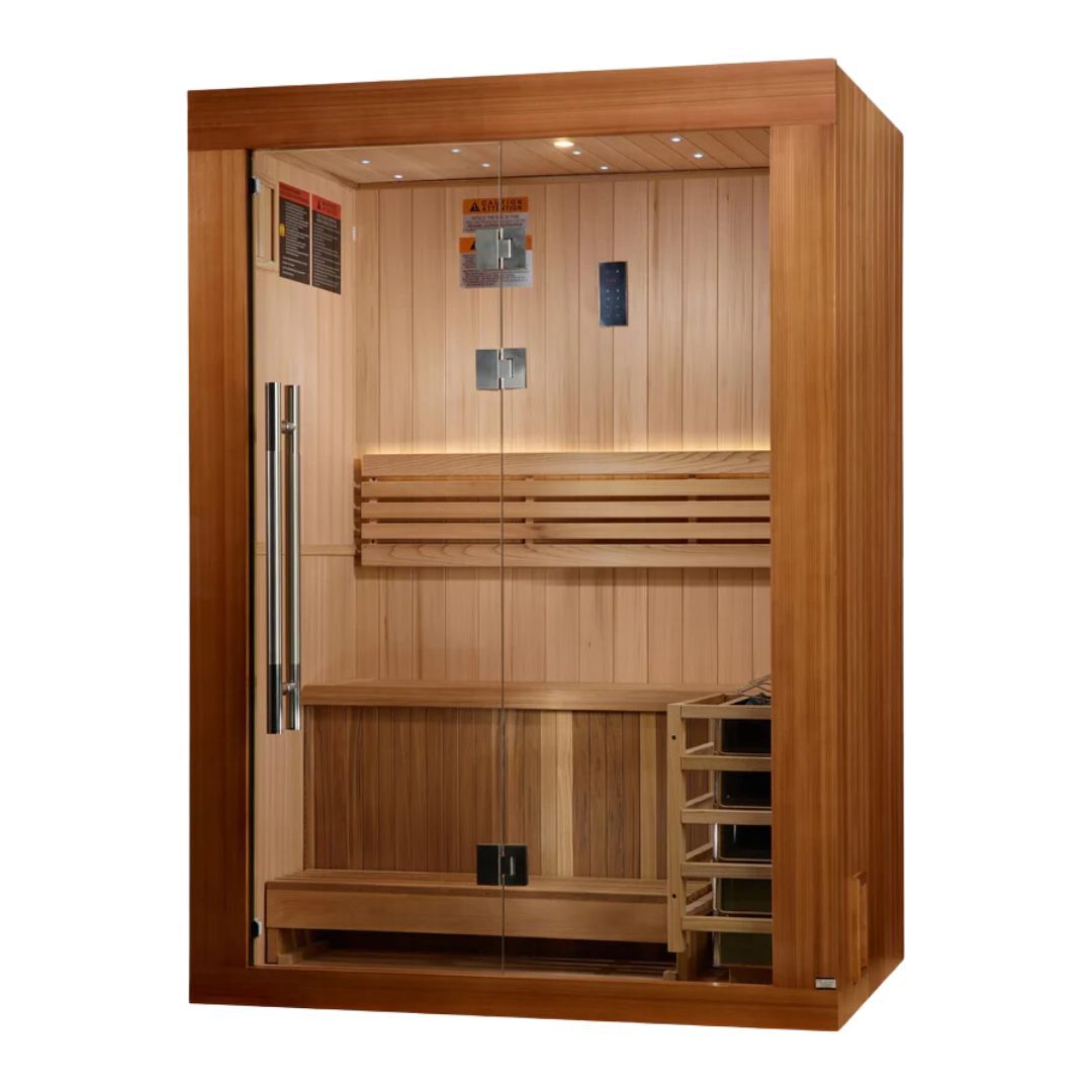 Side exterior view of the Ally, 2-person, indoor traditional sauna