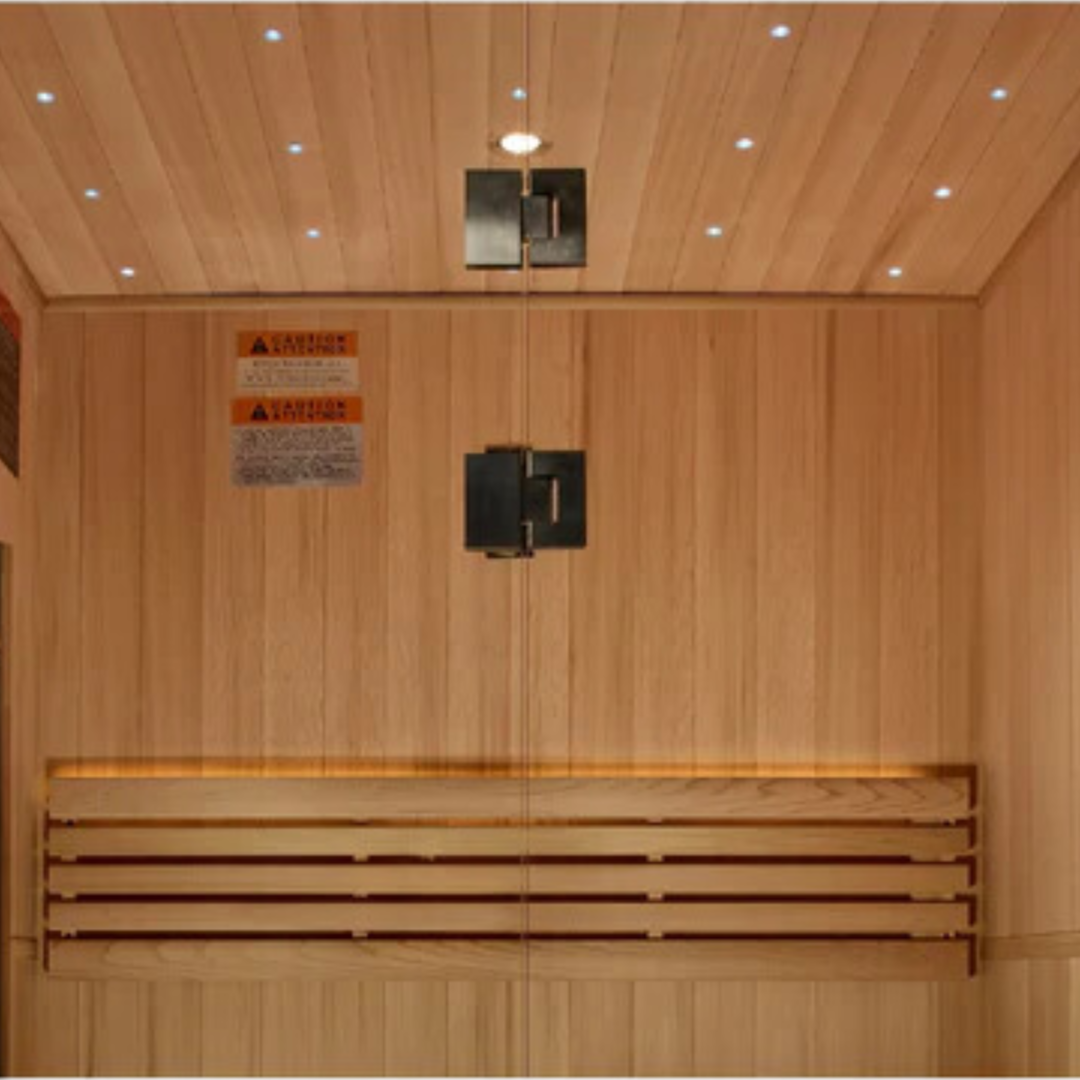 Close details of a Ally 2-Person Traditional Indoor Sauna