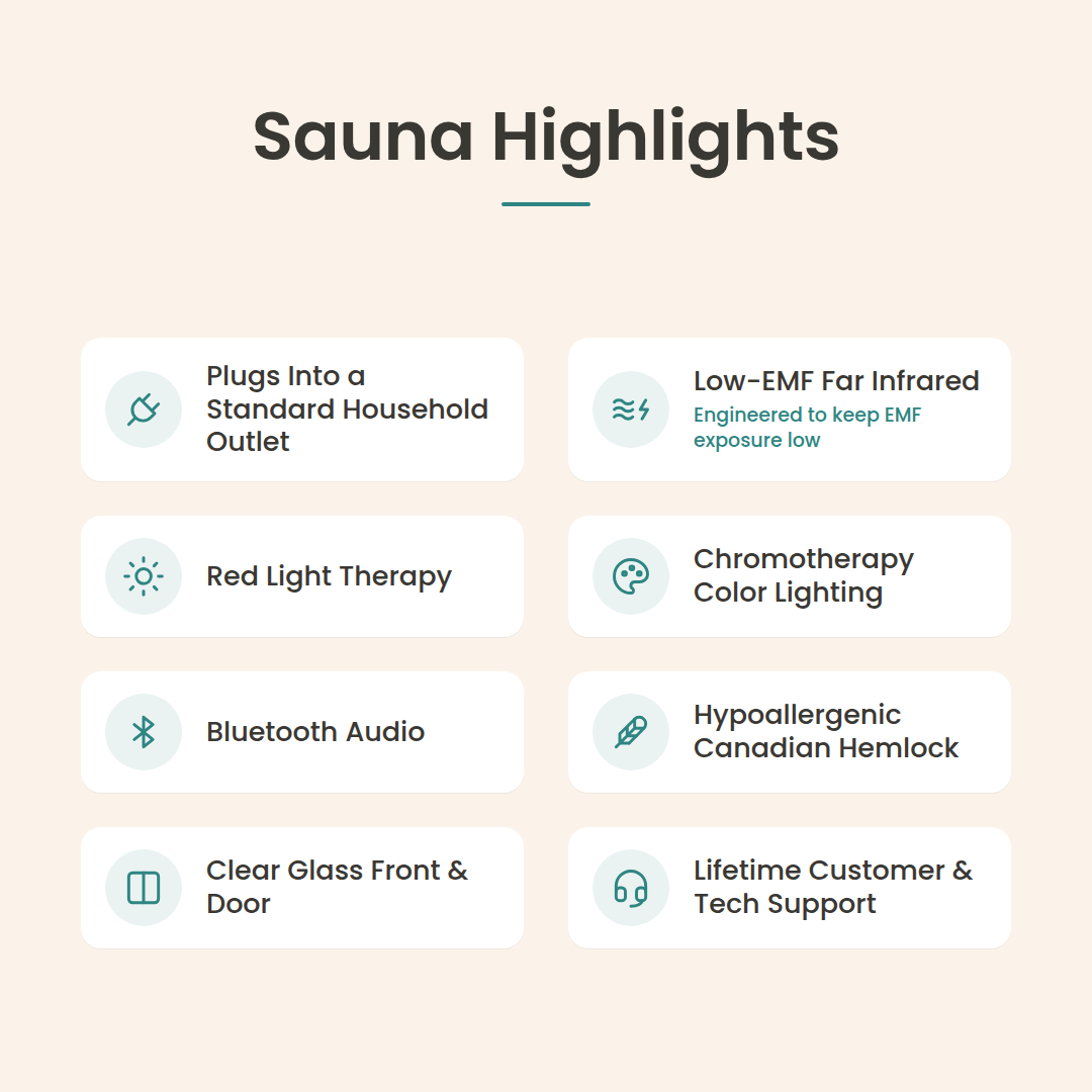 Glamour Far Infrared Indoor Sauna - 1 Person - Highlights