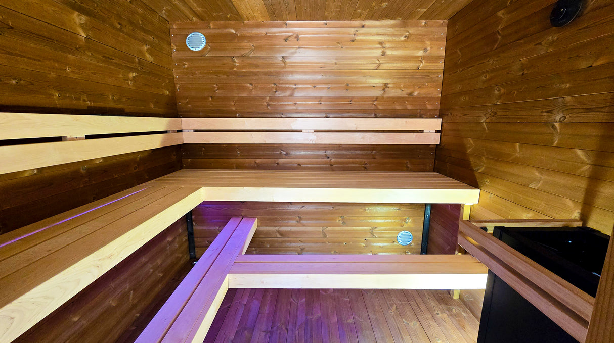Grand Monarch Traditional Outdoor Sauna Interior view from the inside