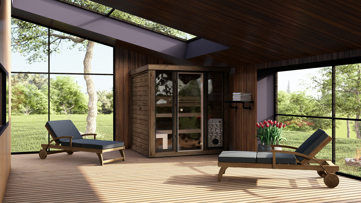 Monarch King Traditional Outdoor Sauna installed in interior Lounge