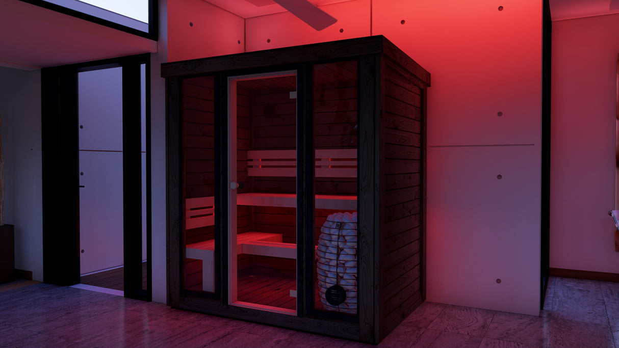 Monarch in a room with red lights