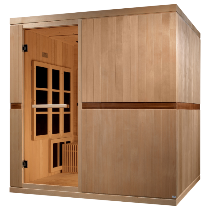 Side view of Full wood Exterior of the Majestic Sauna