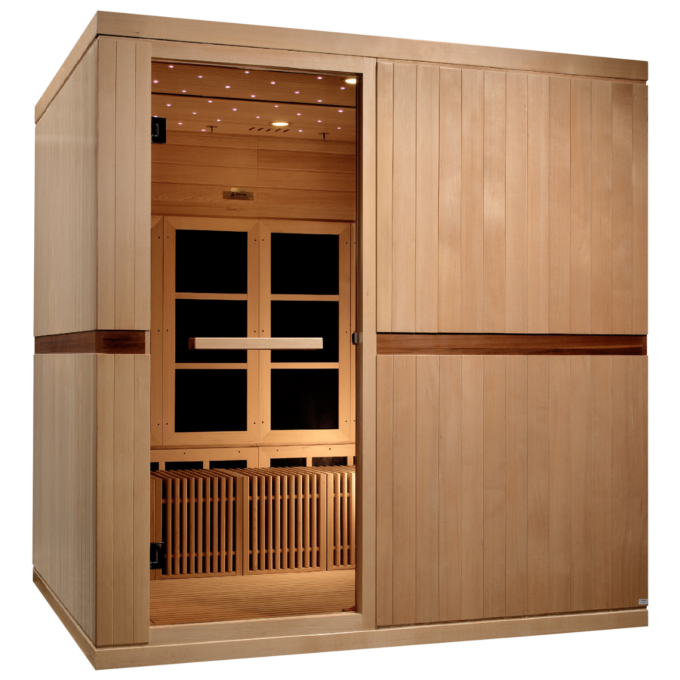 Side view of Full wood Exterior of the Majestic Sauna