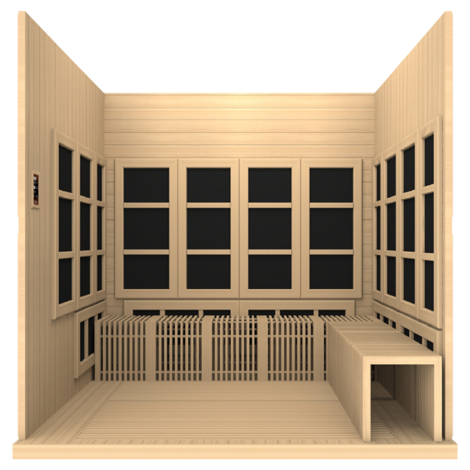 Front view of the Full wood Interior of Majestic Sauna