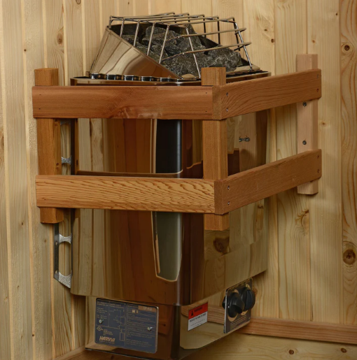 Front view of Harvia KIP heater with surrounding guard in place