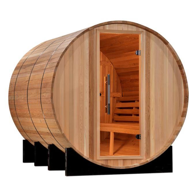 Side profile showing barrel silhouette and glass door