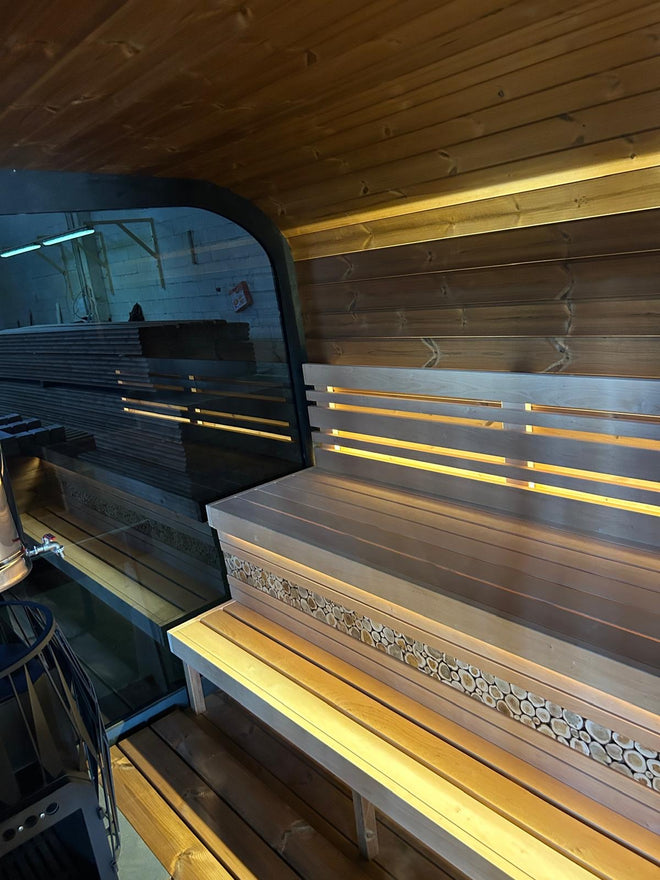 Log-end accents and backlit benches
