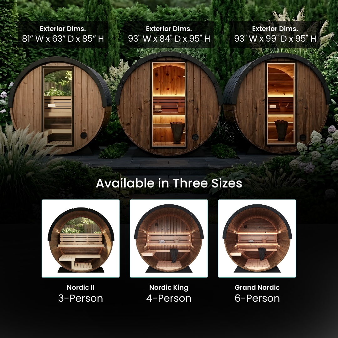 Nordic II Traditional Outdoor Barrel Sauna - 3 Person