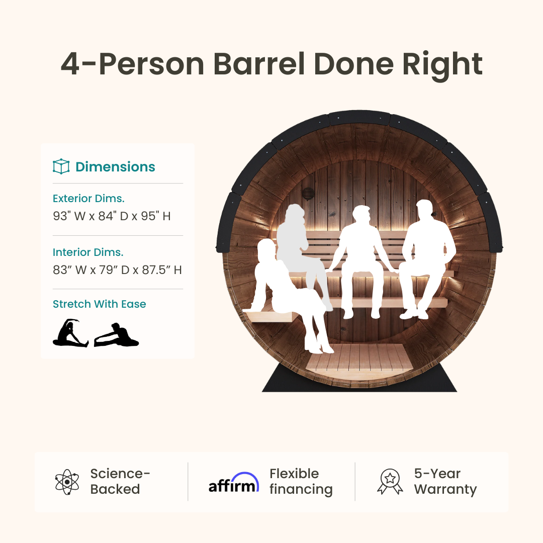 Nordic King Traditional Outdoor Barrel Sauna - 4 Person