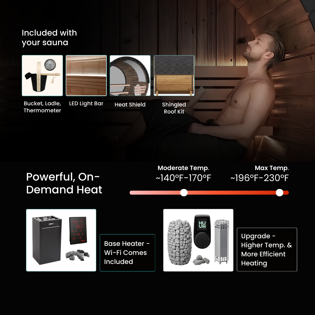 Grand Nordic Traditional Outdoor Barrel Sauna - 6 Person