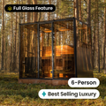 Deluxe Panorama Glass Traditional Outdoor Luxury Sauna - 6 Person