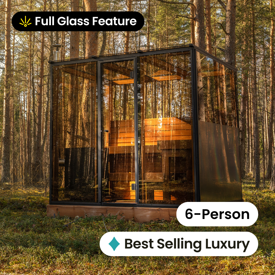 Deluxe Panorama Glass Traditional Outdoor Luxury Sauna - 6 Person