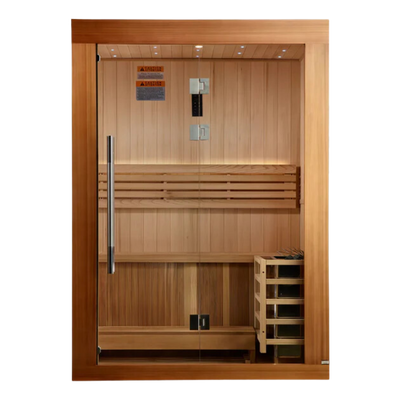 Front exterior view of the Ally, 2-person, indoor traditional sauna