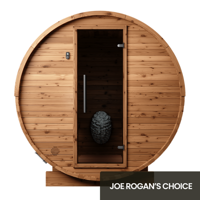 Front exterior view of the Horizon sauna labelled "Joe Rogan's Choice"
