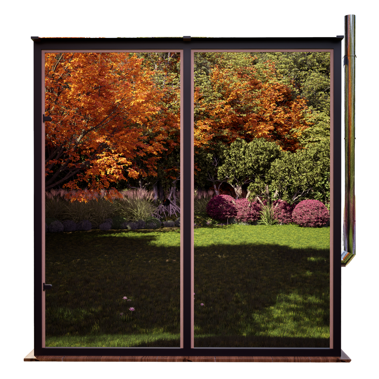 Mirror Panorama Glass Traditional Outdoor Luxury Sauna  - 4 Person