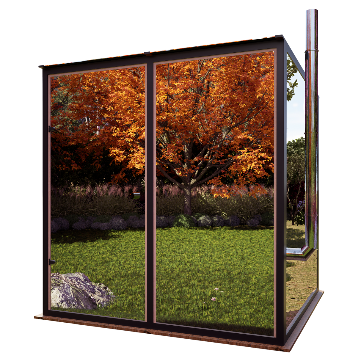 Mirror Panorama Glass Traditional Outdoor Luxury Sauna  - 4 Person