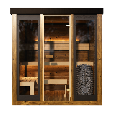 Front exterior view of the Monarch Traditional Outdoor Sauna