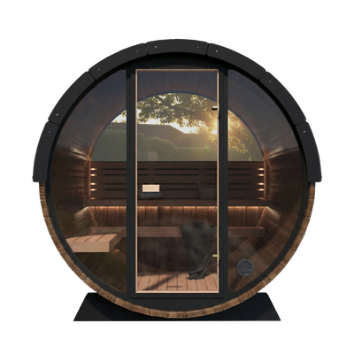 Nordic King Front Glass Traditional Outdoor Barrel Sauna - 4 Person