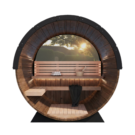 Nordic King Front Glass Traditional Outdoor Barrel Sauna - 4 Person