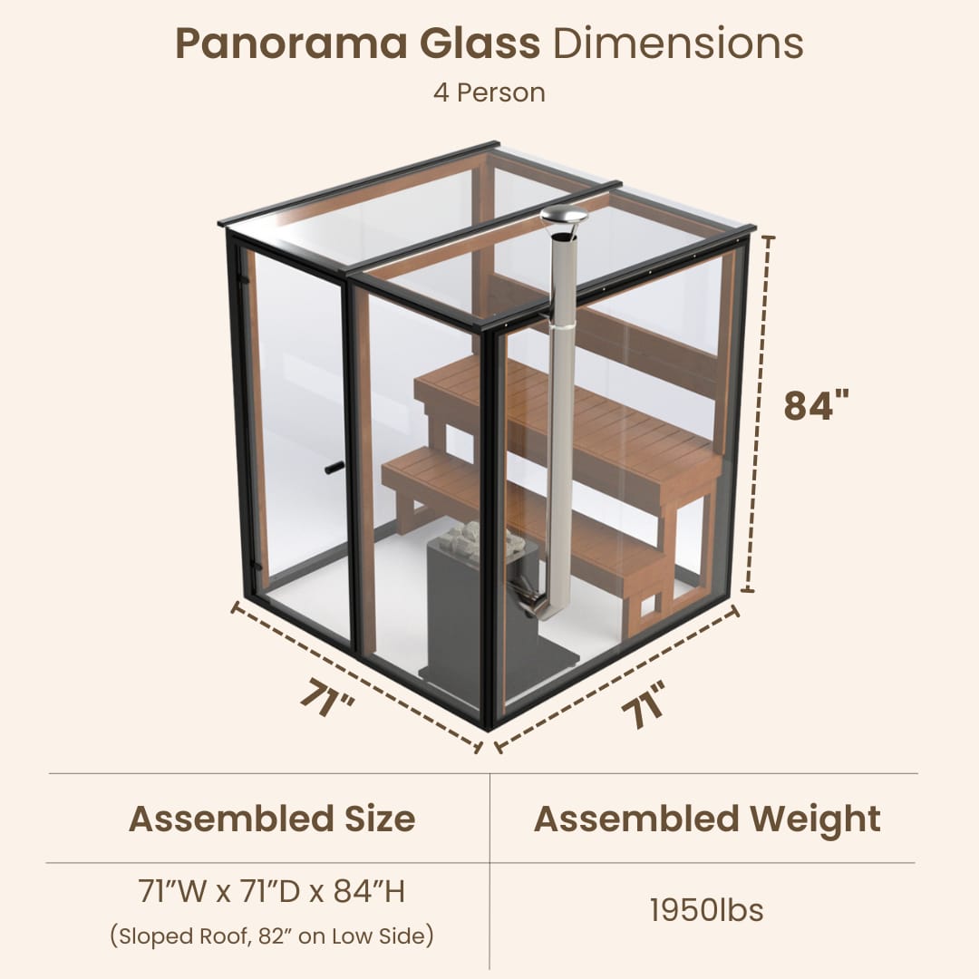 Mirror Panorama Glass Traditional Outdoor Luxury Sauna  - 4 Person
