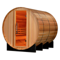 Marstrand II barrel sauna exterior with tempered glass door